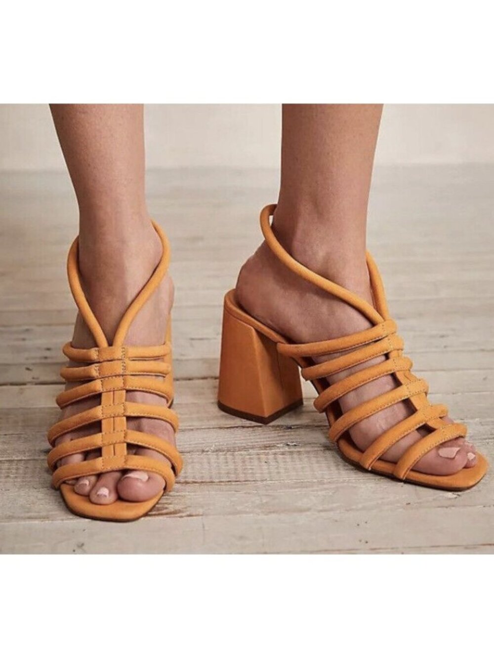 Free People Women's Colette hot Orange Strap Heel Sandal Sz 10